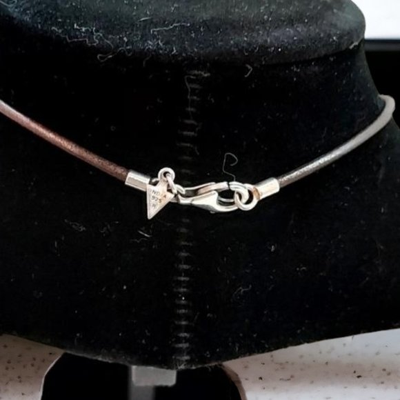 Retired Silpada W2179 Sterling Silver Circle Link Leather Necklace - Picture 3 of 4